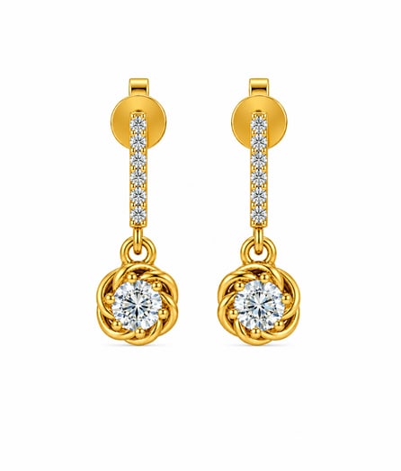 Floral Circle Drop Gold Earrings view 2