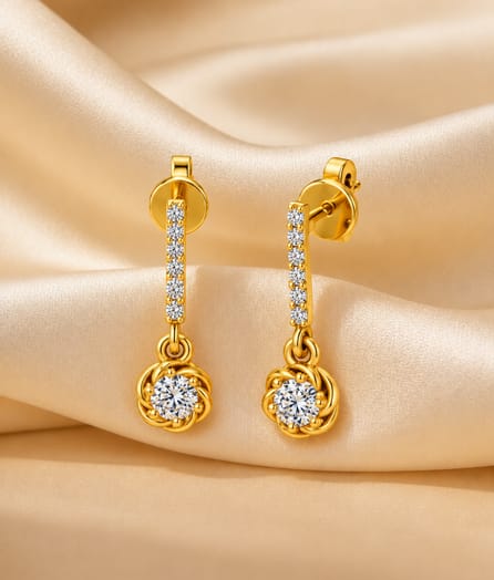 Floral Circle Drop Gold Earrings - View 1