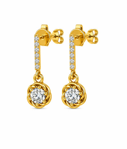 Floral Circle Drop Gold Earrings view 3
