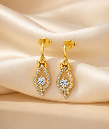 Teardrop Bow Gold Earrings - View 1