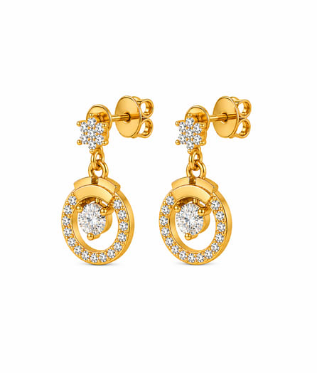 Circular Halo Drop Gold Earrings view 3