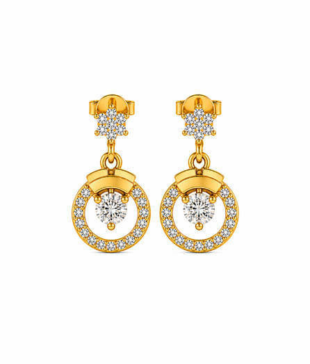 Circular Halo Drop Gold Earrings view 2