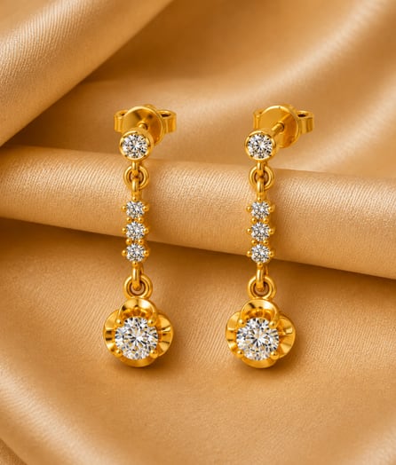 Floral Round Drop Gold Earrings - View 1