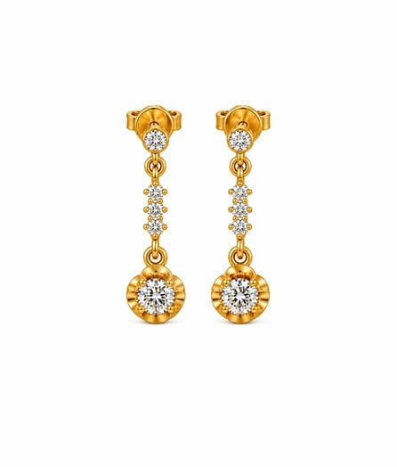 Floral Round Drop Gold Earrings view 2