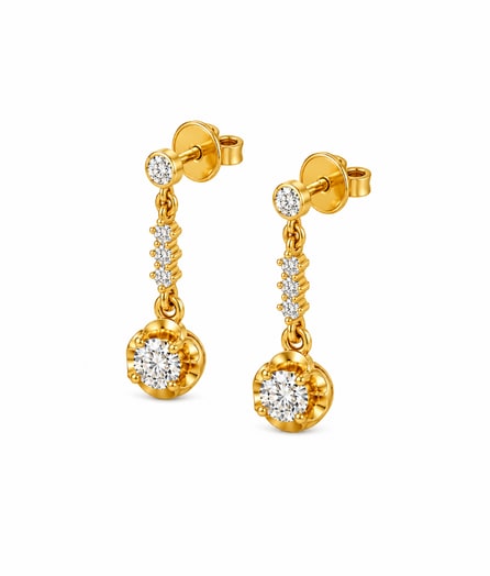 Floral Round Drop Gold Earrings view 3