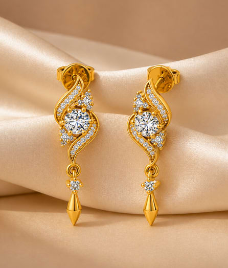 Elegant Swirl Drop Gold Earrings - View 1