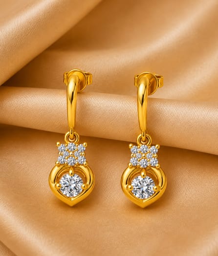 Floral Heart Drop Gold Earrings - View 1