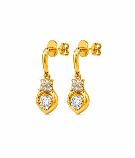 Floral Heart Drop Gold Earrings view 3