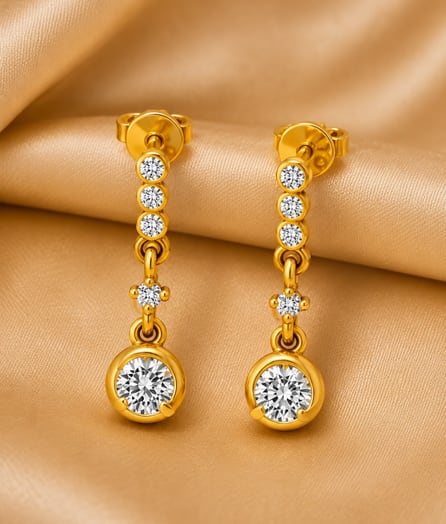 Round Drop Gold Earrings - View 1