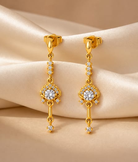 Elegant Floral Drop Gold Earrings - View 1