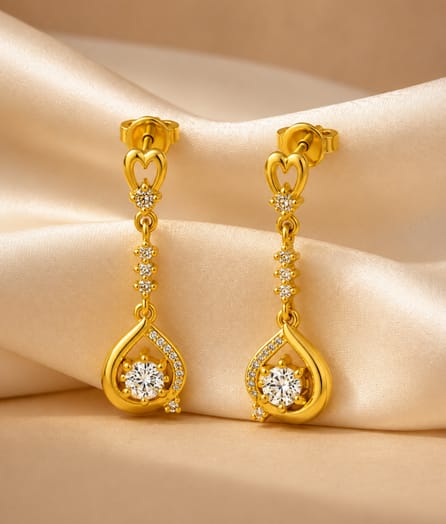 Heart Teardrop Gold Earrings - View 1