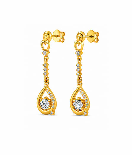 Heart Teardrop Gold Earrings view 3
