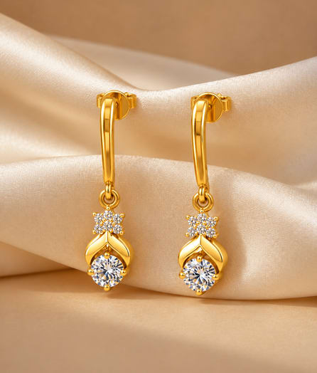 Floral Teardrop Gold Earrings - View 1