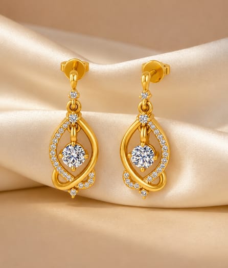 Elegant Leaf Loop Drop Gold Earrings - View 1