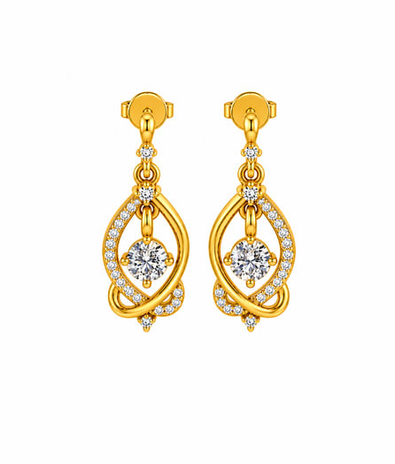 Elegant Leaf Loop Drop Gold Earrings view 2