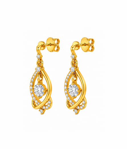 Elegant Leaf Loop Drop Gold Earrings view 3