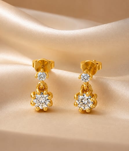 Floral Cluster Drop Gold Earrings - View 1