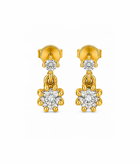 Floral Cluster Drop Gold Earrings view 2