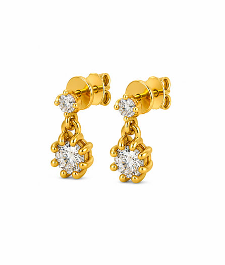 Floral Cluster Drop Gold Earrings view 3