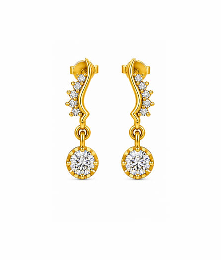Curved Floral Drop Gold Earrings view 2