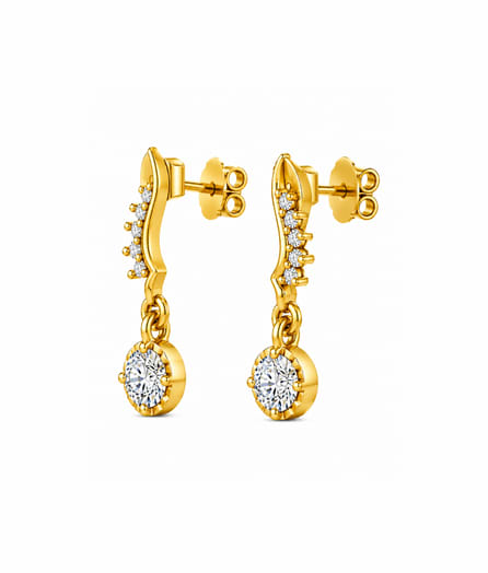 Curved Floral Drop Gold Earrings view 3