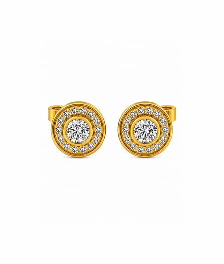 Round Halo Stud Gold Earrings view 2
