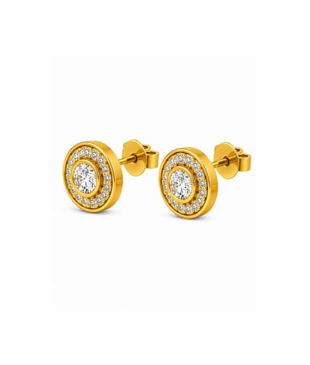 Round Halo Stud Gold Earrings view 3