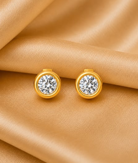 Classic Round Gold Stud Earrings - View 1