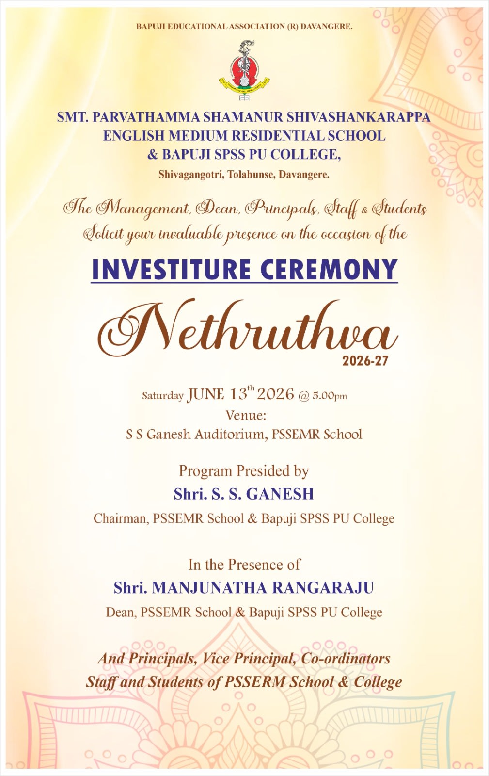 INVESTITURE CEREMONY Nethruthva 2026 27