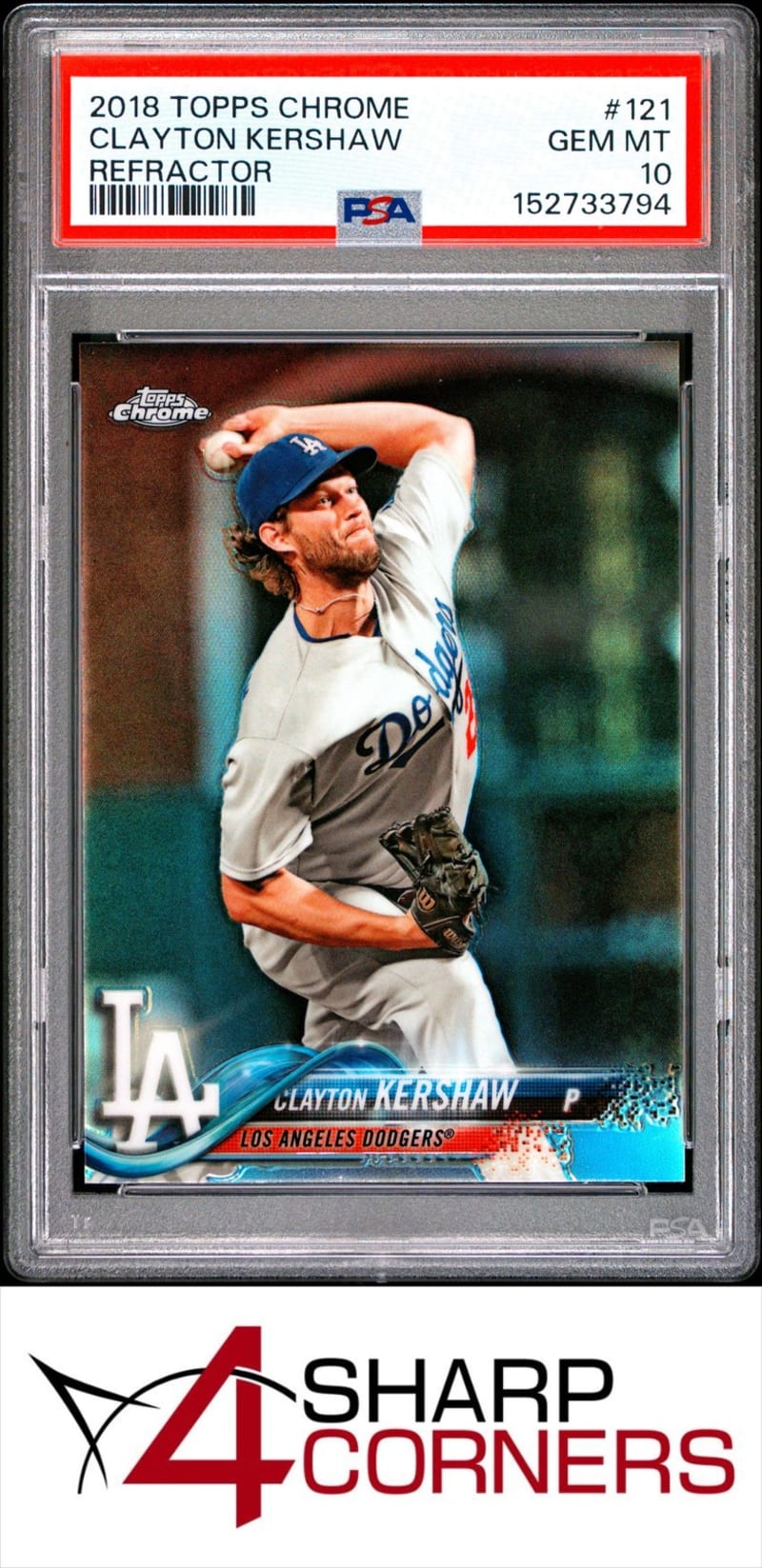 2018 Topps Chrome Refractor Clayton Kershaw #121 front