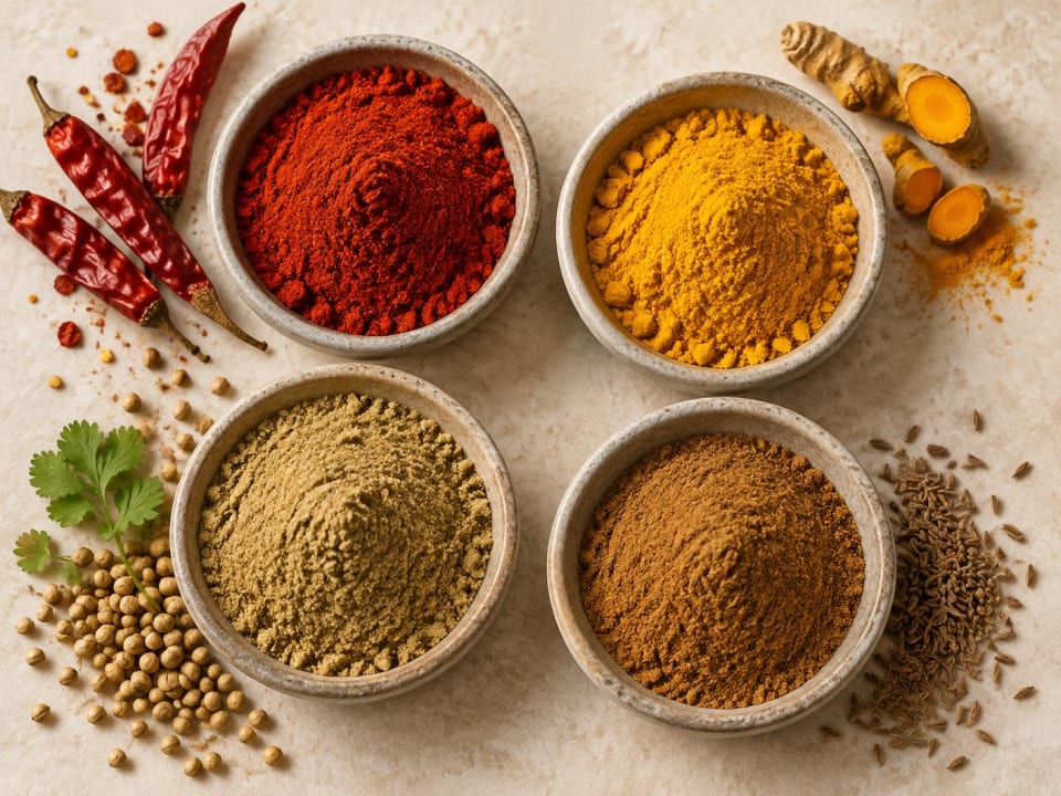 Cleanly presented bowls of AGRIYA FOOD spices