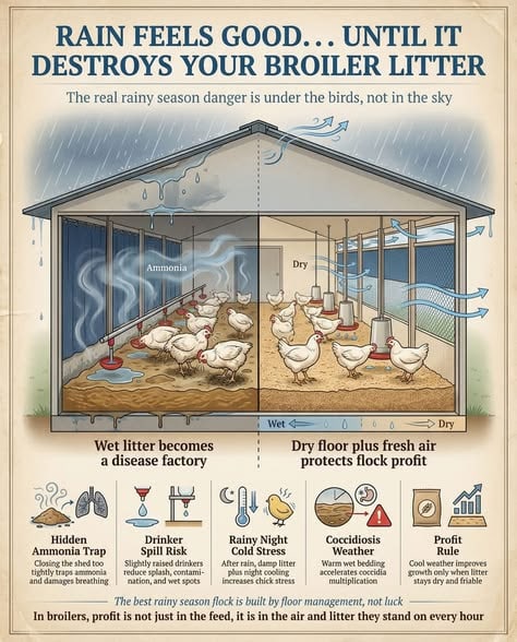 Managing Wet Broiler Litter in Rainy Season