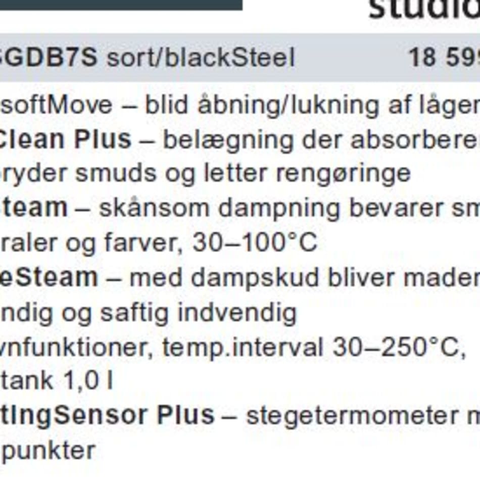 Siemens kompaktovn m/Damp og rostingssensor