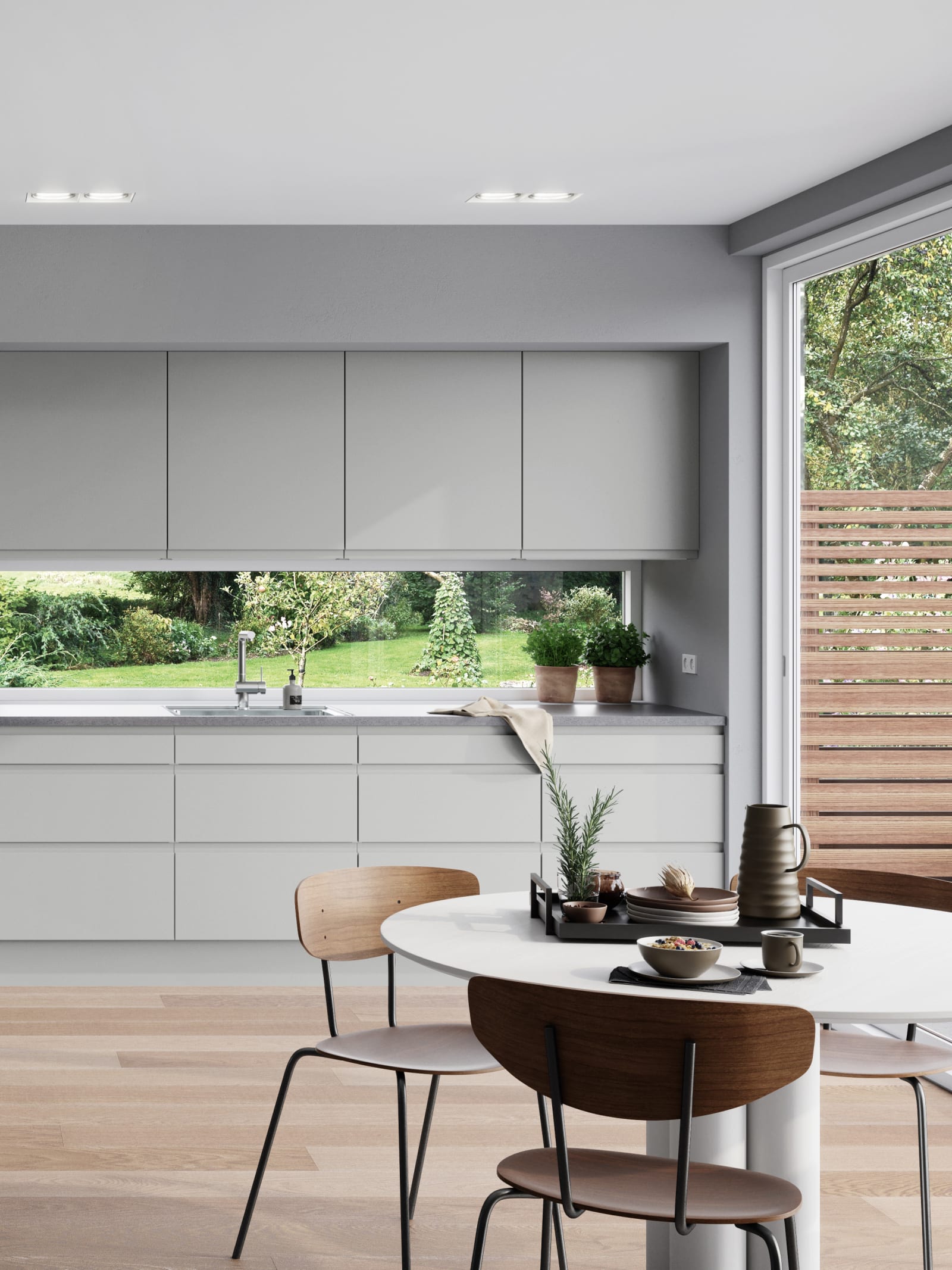 Norema kjøkken Basic Collection Hisøy lys grå grep moderne kjøkken innfreste grep flatpakket kjøkken