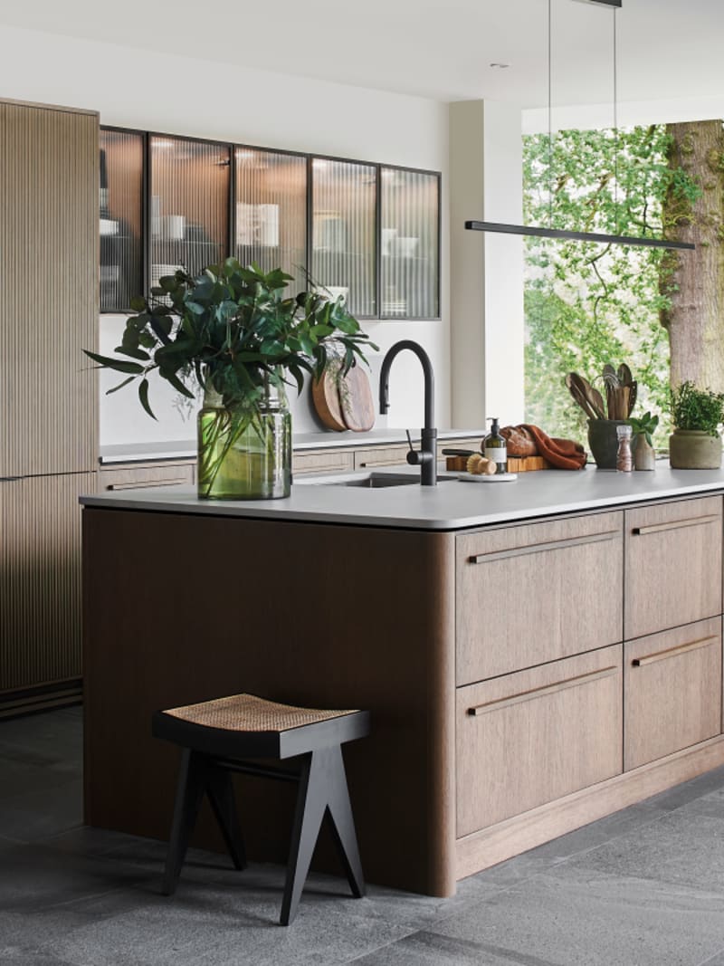 Wood effect kitchen units top