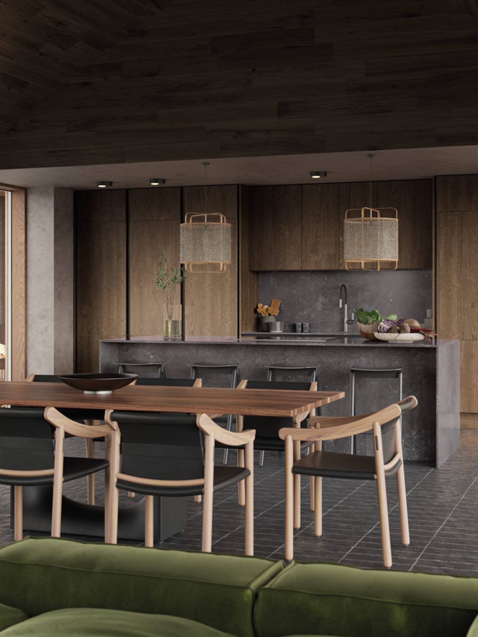 Integra Nordic Nature. Modern kitchen concept with a sleek handless design and fluted oak effect wood doors