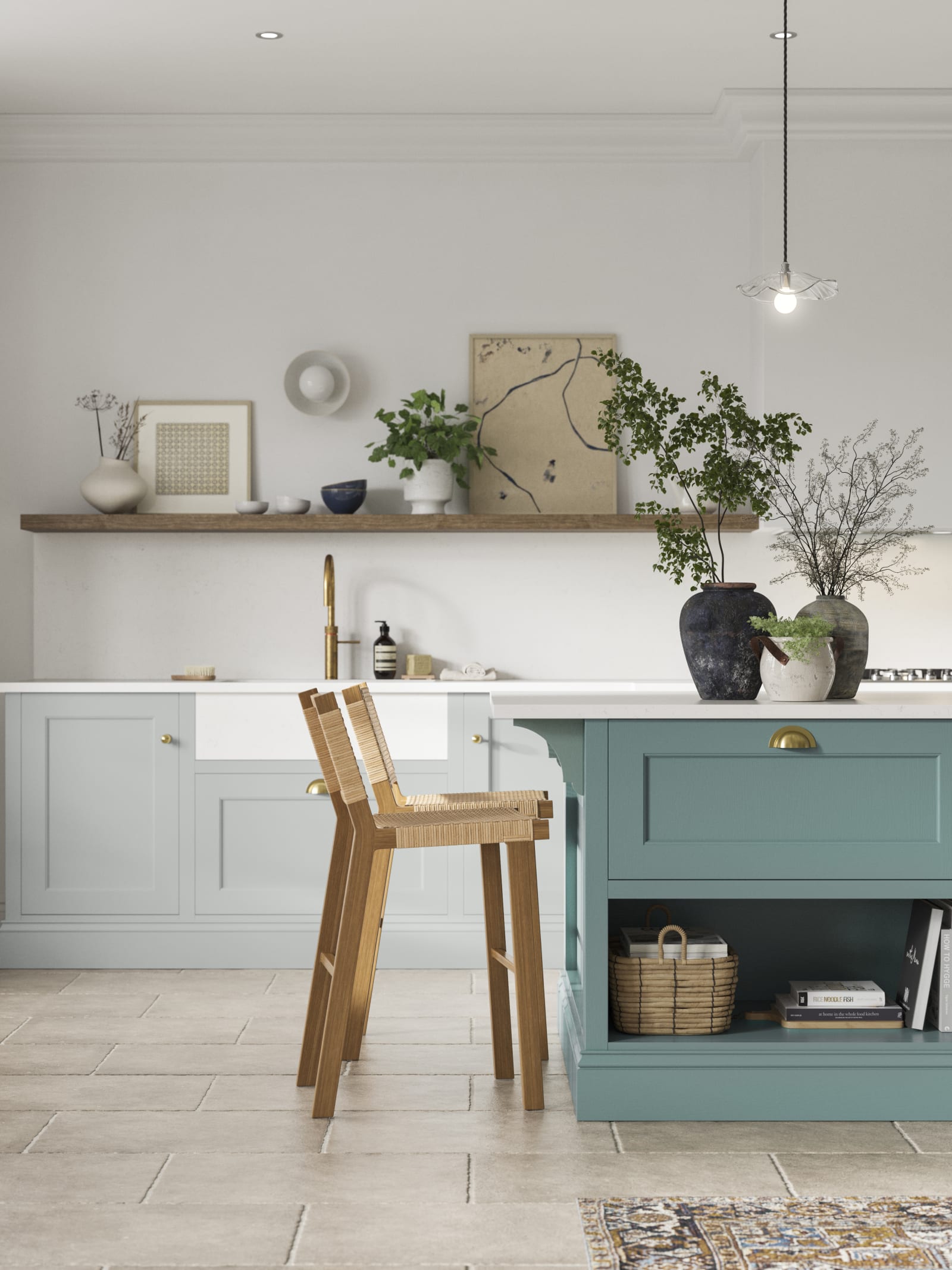 A stylish blue kitchen with contemporary Shaker panelling.