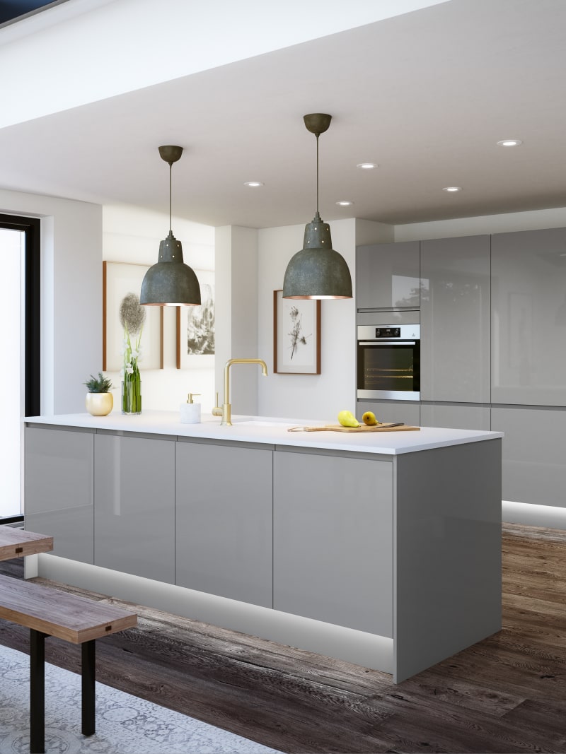 Luna Kitchen from Magnet. An affordable handless look with integrated J Pull doors for a stylish and modern look.