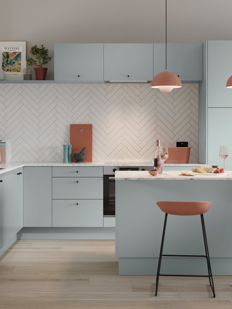 Nova by Magnet. Affordable slab door kitchen available in matt and super glass. 6 colours to chose from.