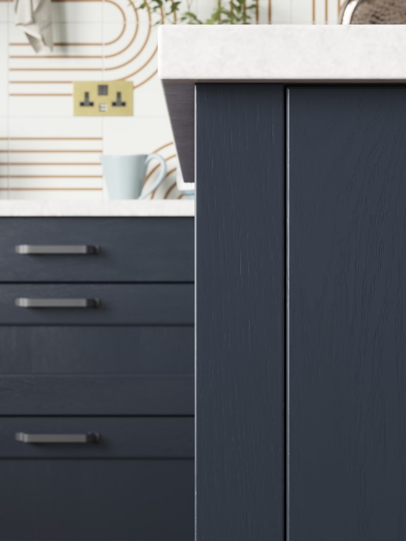 Ludlow kitchen. Our latest Shaker door, with a modern country-style. Available in all 20 Magnet Create colours, including shades for blue kitchens.