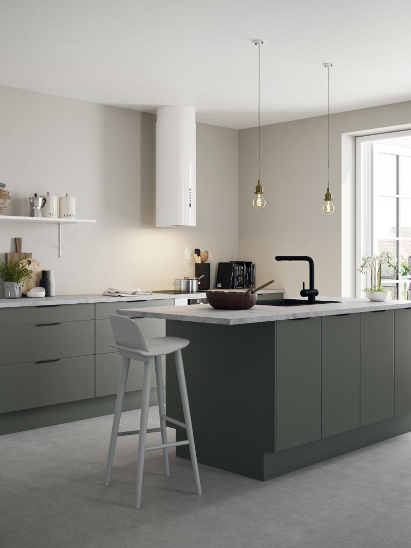 Norema kjøkken Basic Collection Stjernøya grønn kjøkkenøy flatpakket kjøkken grønt kjøkken