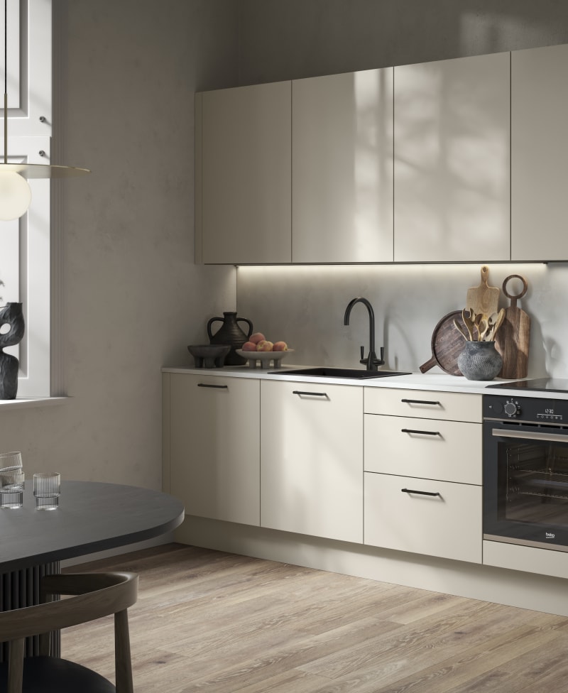 Modern kitchen design with a lightweight wood-effect finish
