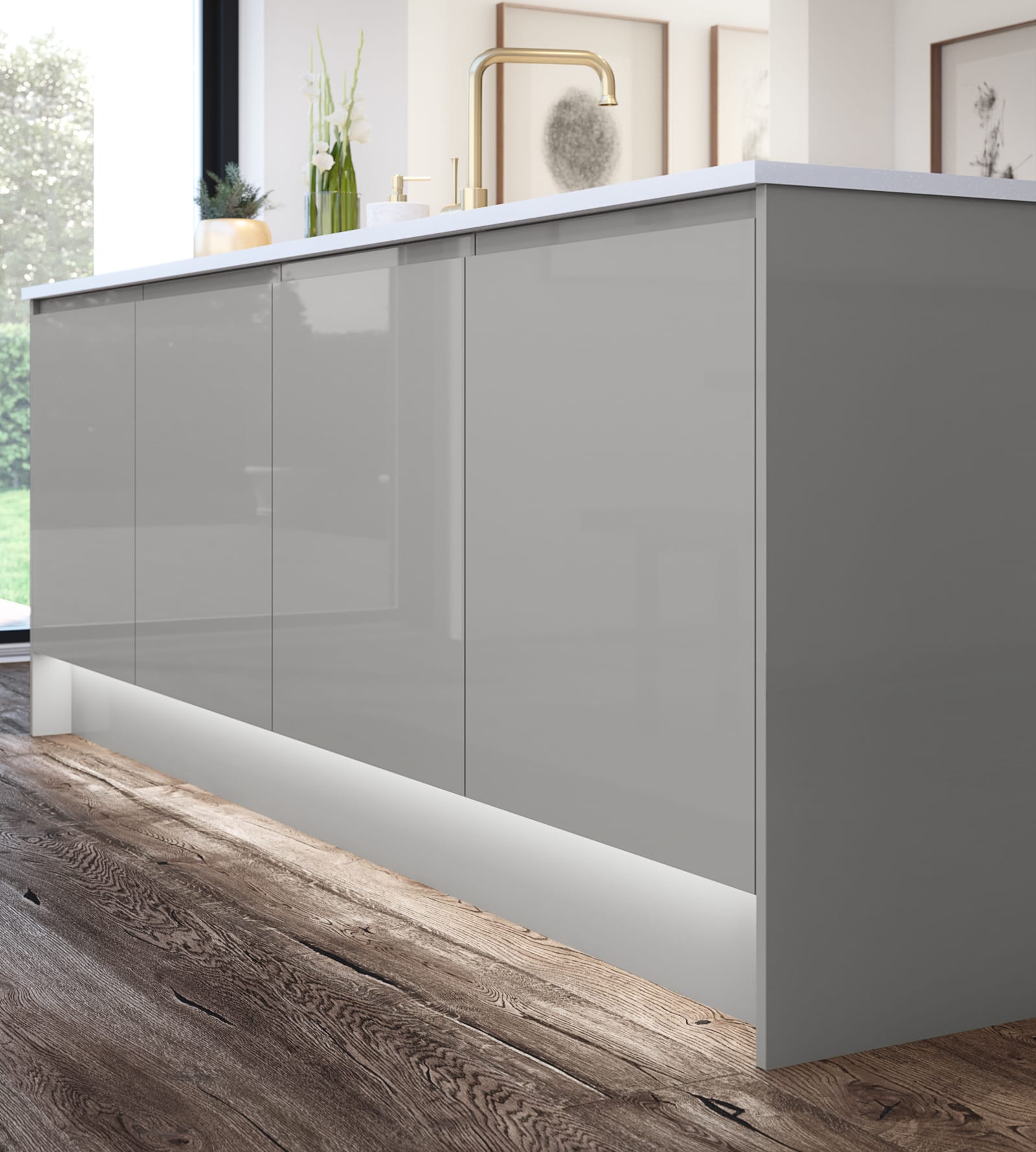 Luna Kitchen from Magnet. An affordable handless look with integrated J Pull doors for a stylish and modern look.