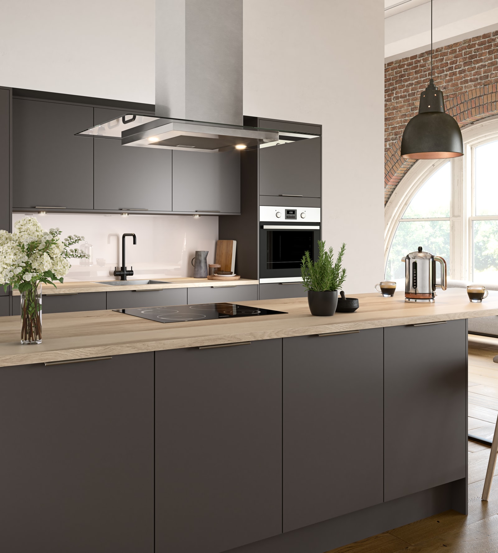 Nova by Magnet. Affordable slab door kitchen available in matt and super glass. 6 colours to choose from.