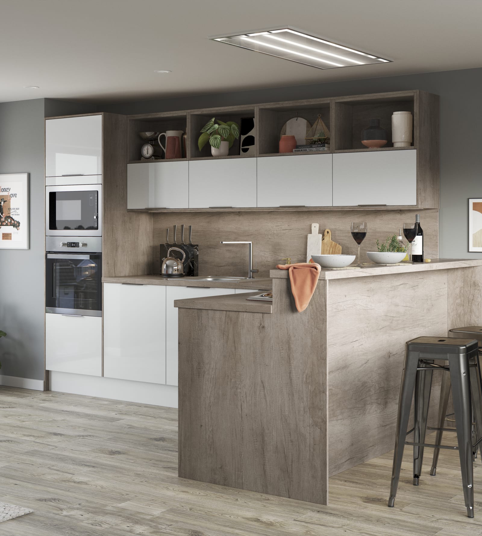 Nova by Magnet. Affordable slab door kitchen available in matt and super glass. 6 colours to choose from.