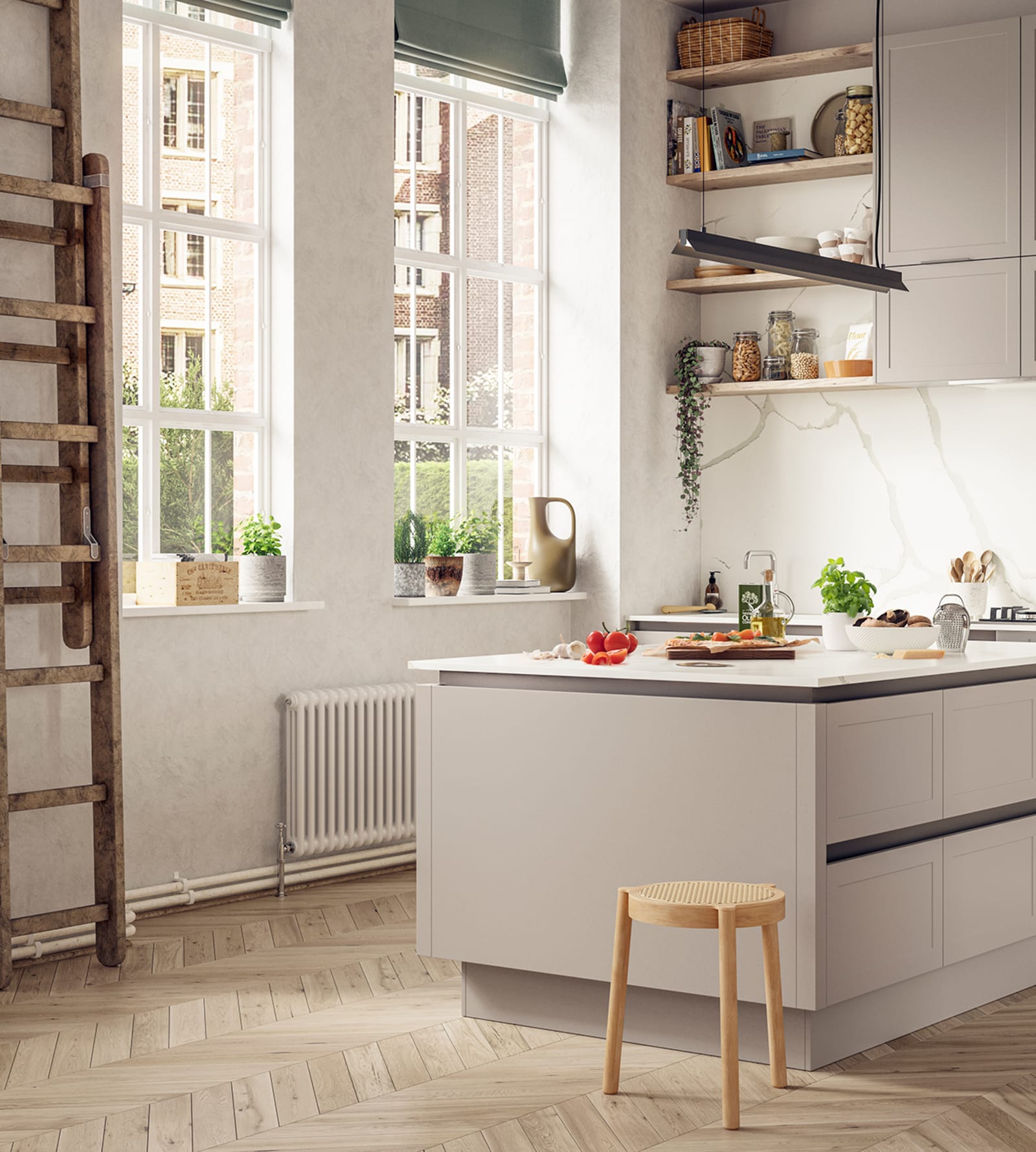 Integra Dunham Kitchen by Magnet. Premium painted matt finish with unique door style available in 20 colours.