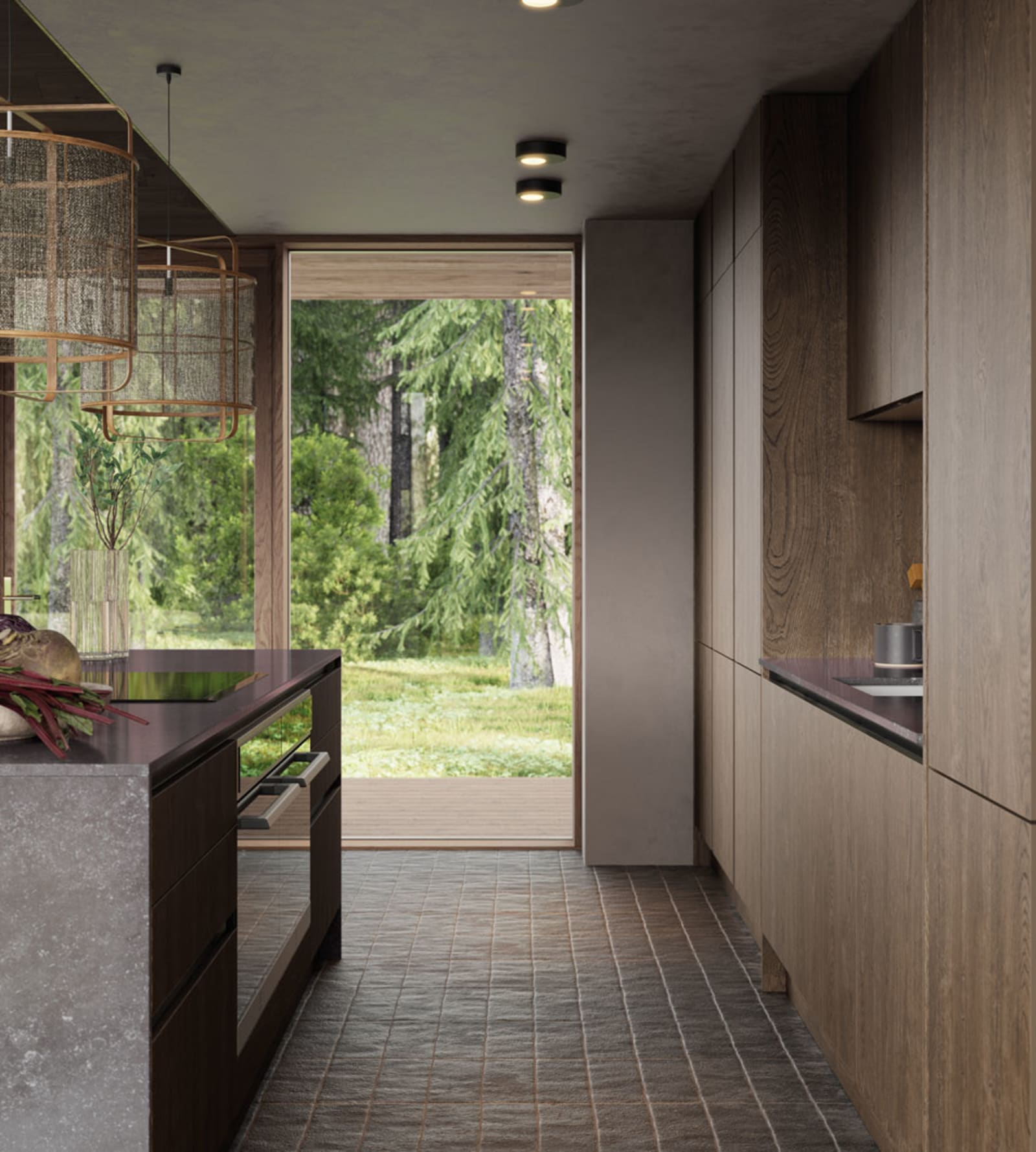 Integra Nordic Nature. Modern kitchen concept with a sleek handless design and fluted oak effect wood doors