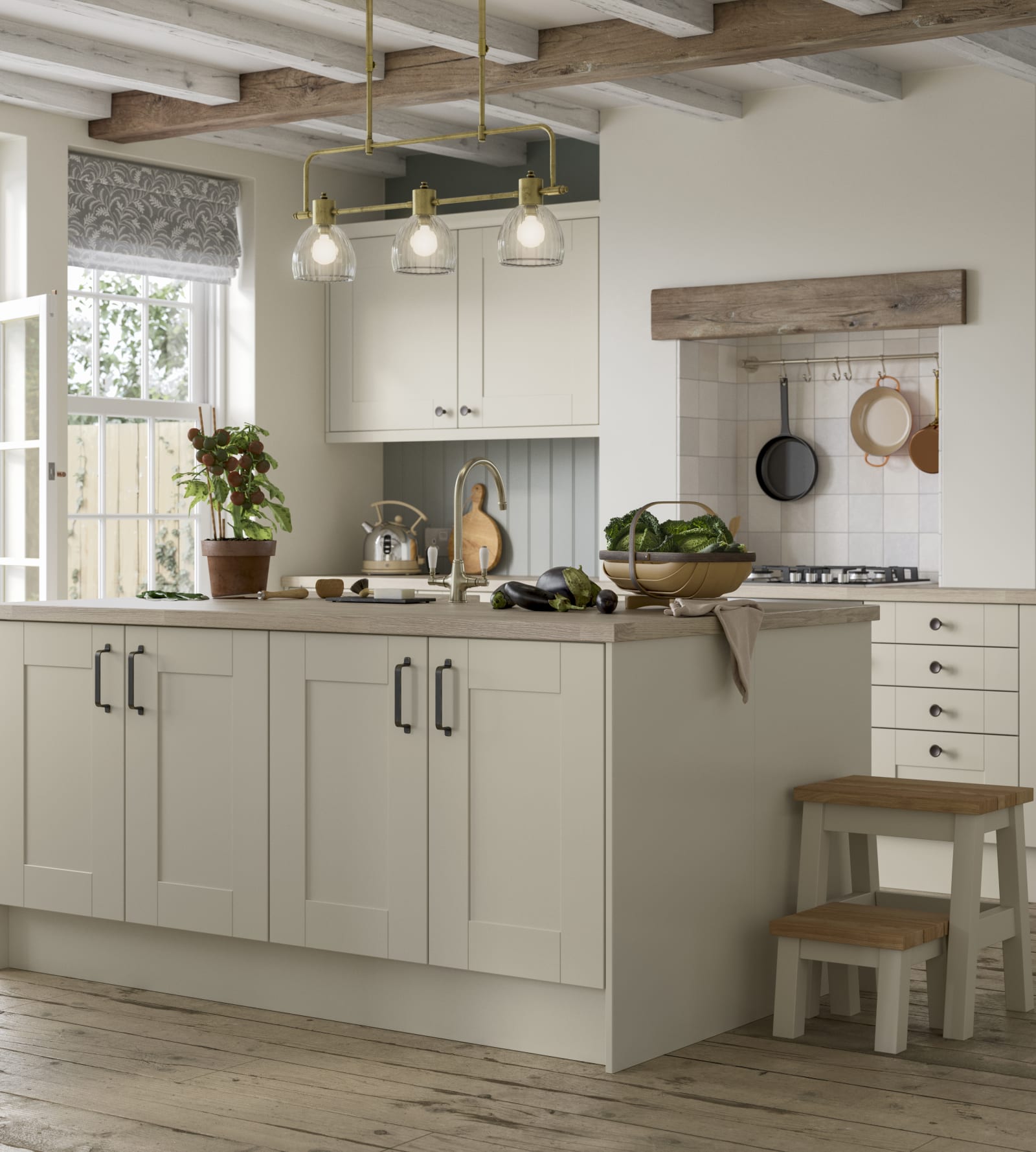 Winchester kitchen by Magnet. A wood grain effect affordable alternative to solid timber built from hardwearing MDF and available in 5 colours.