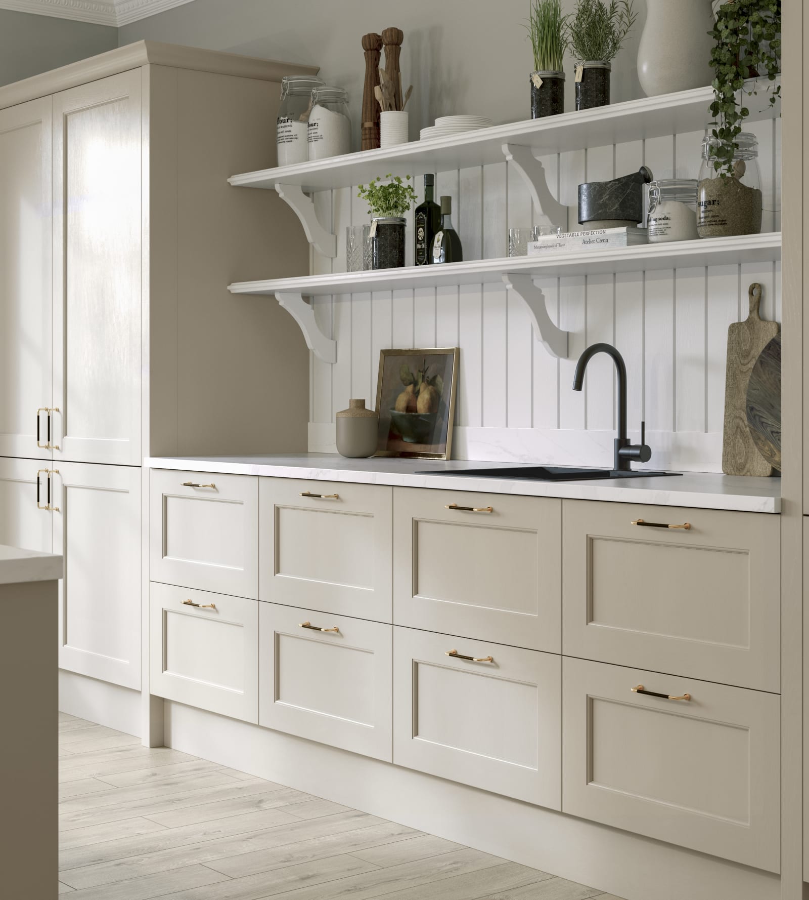 Ludlow kitchen. Our latest Shaker door, with a modern country-style. Available in all 20 Magnet Create colours.