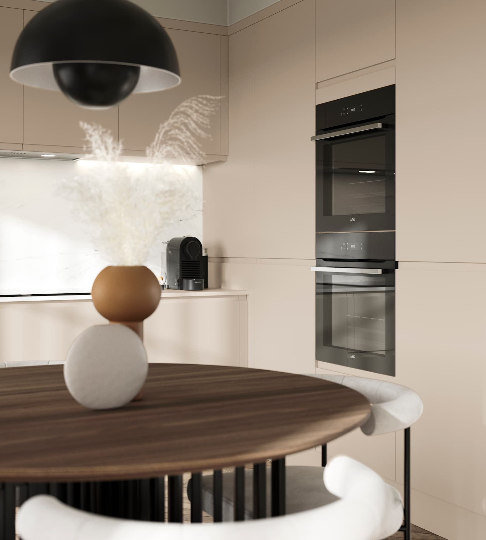 Luna in the shade Pebble is the ideal base for a minimalist kitchen design with its integrated handle that gives any kitchen a beautiful, sleek finish.